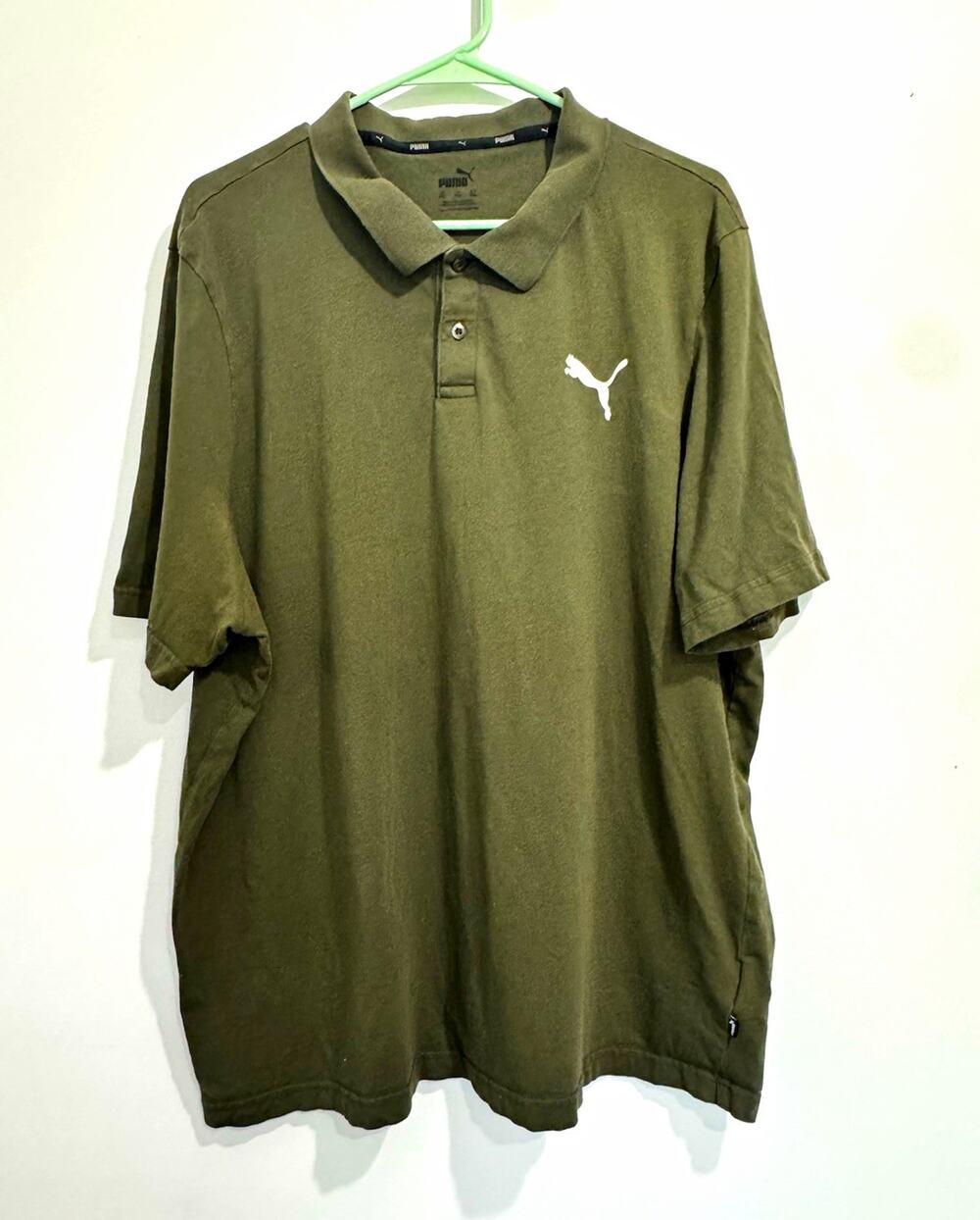 PUMA Men's Green Solid Polo Shirt XXL Regular Short Sleeve Collared Button #1084